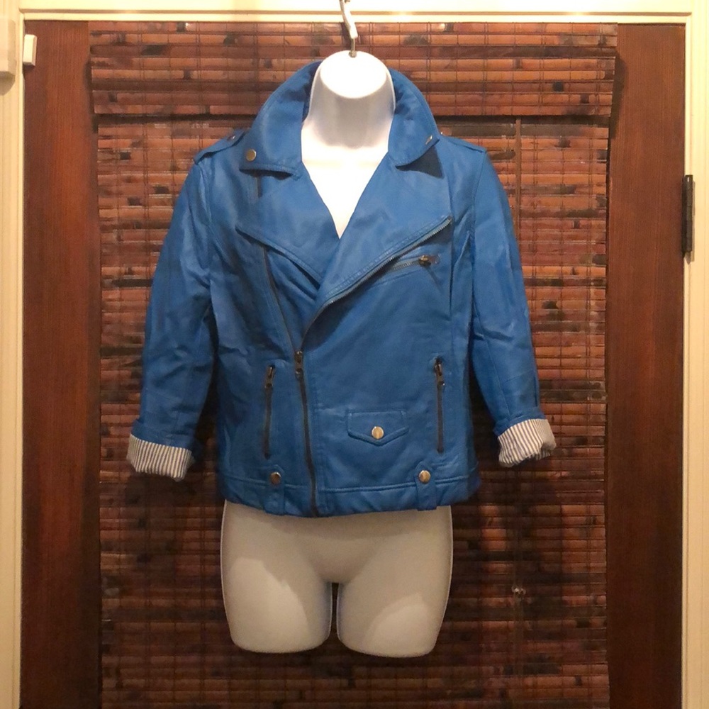Bright blue faux leather jacket!